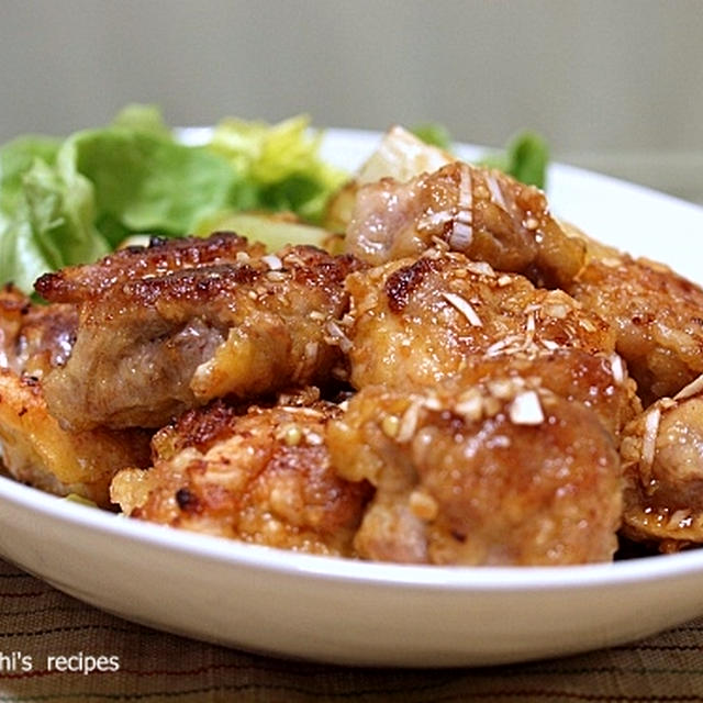 鶏肉の卵揚げ（香味ソースかけ）と「梅ナメタケ蕎麦」