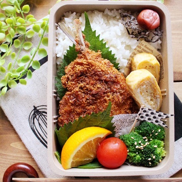 本日のお弁当＊アジフライ弁当＊今日のPマン