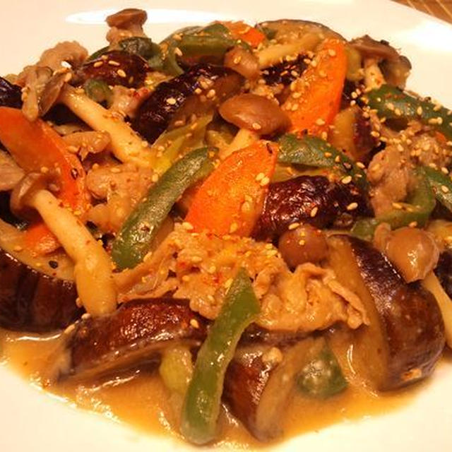 【豚肉と茄子の甘ずっぱ味噌炒め】‐残り野菜でひと手間パッパッ♪