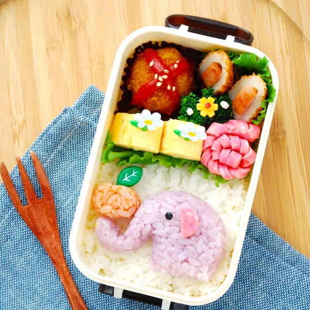 キャラ弁☆デコふりでパステルぞうさん弁当（初級＋）