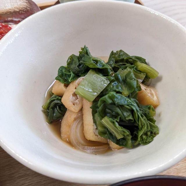 【かつお菜と油揚げの煮びたし】白菜でも美味しいよ。