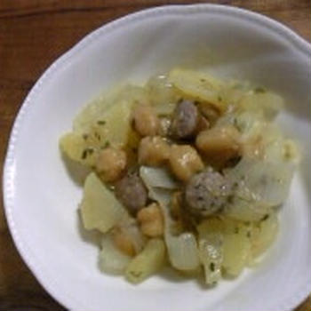 ヒヨコ豆とソーセージの炒め物