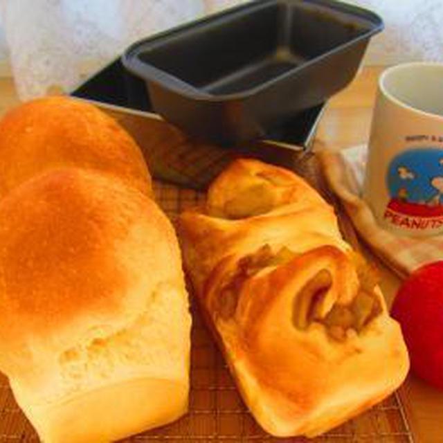 ﾐﾆ食ﾊﾟﾝ♪ﾊﾑと燻製たまごのｻﾝﾄﾞ♪ｼﾅﾓﾝとりんごのﾊﾟﾝ♪