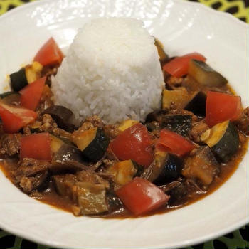 夏野菜のドライカレーと鯵の南蛮漬け