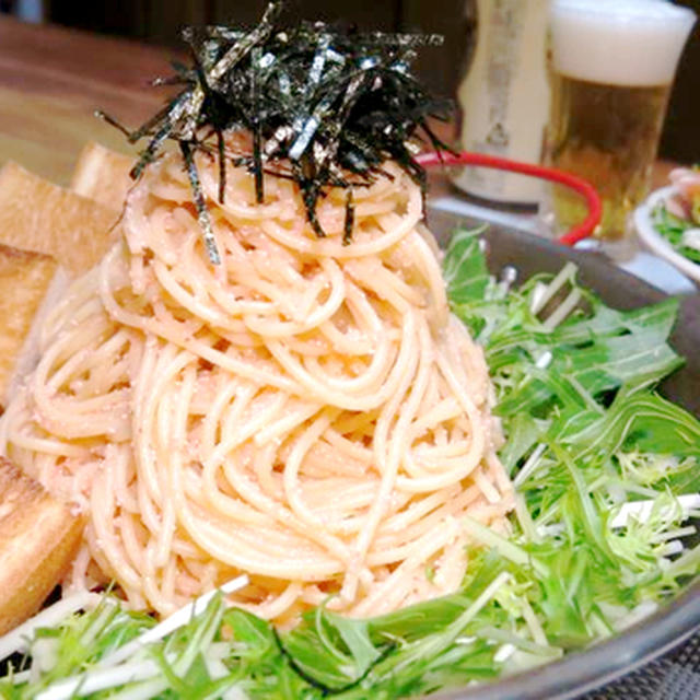 今日の晩御飯/かば田食品・めんたい入ソース「めんスパッソ」で作る「明太パスタ」が、簡単なのに本格的で美味しかった。