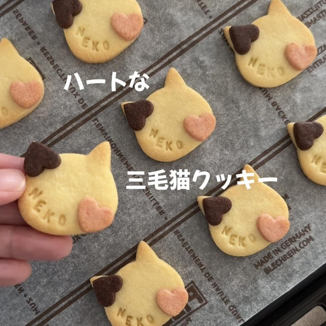 【レシピ】ハートな三毛猫クッキー🐾2/22は猫の日です🐾簡単かわいい型抜きクッキーレシピだよ！