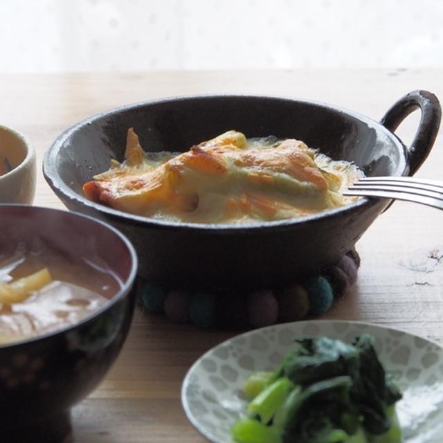 【レシピ】鮭とねぎのにんにく味噌漬けチーズ焼きと献立