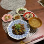 ナスと豚バラの辛みそ炒めとその他小皿いっぱい晩ごはん