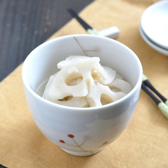 からし風味のれんこんだし漬け。【食感作り置き・白おかず】