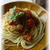 ツナと玉ねぎのトマト醤油パスタ。　と献立。