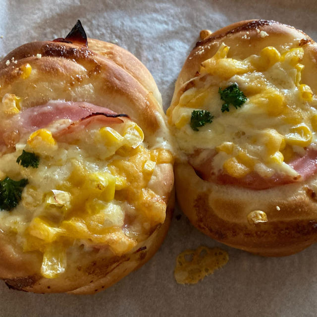 ハムコーンパンと晩ご飯(おでん)