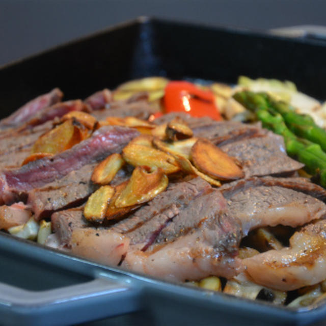 ストウブグリルで「ステーキと焼き野菜」