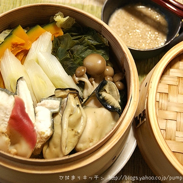 簡単■海鮮野菜・せいろ蒸し■ｺﾞﾏ味噌ﾀﾚ添え TBSﾗｼﾞ ｵﾚｼﾋﾟ(・∀・)