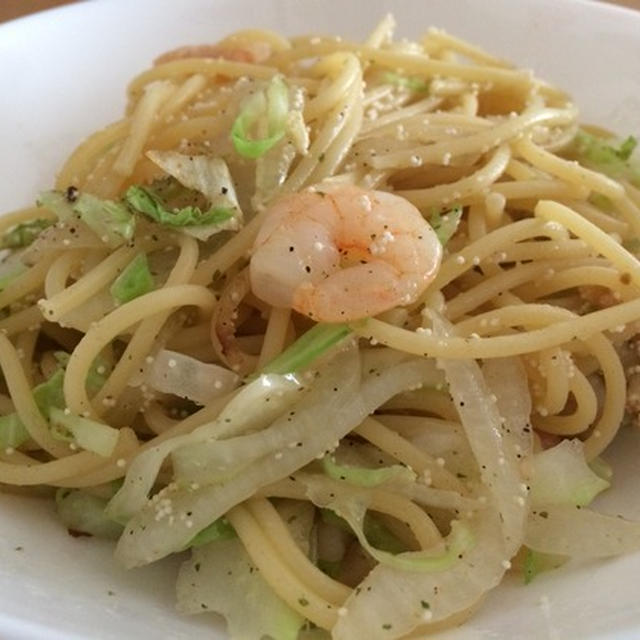 海老と新玉ねぎのたらこパスタ