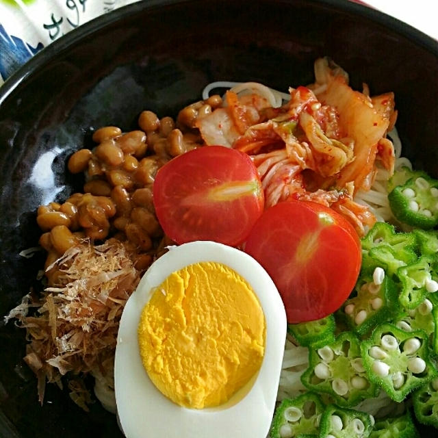 《レシピ有》オクラ&納豆の身体に良いネバネバそうめん、食事の記録7/20。