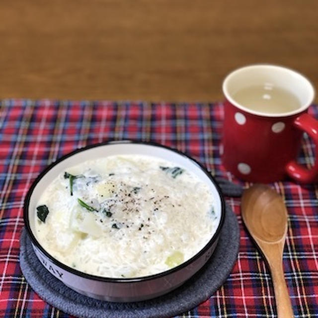 ほうれん草とチーズのリゾット♪残りご飯活用