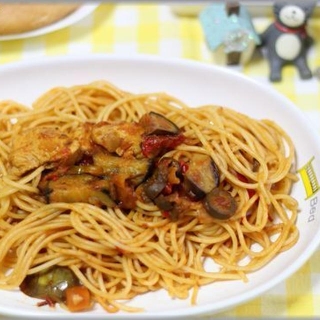 【スマートキッチン】チキンカチャトーラを使ったスパゲッティ☆茄子とチキンカチャトーラのスパゲッテ