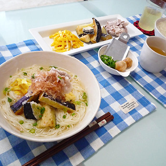 揚げだし茄子そうめん♪2人ランチ
