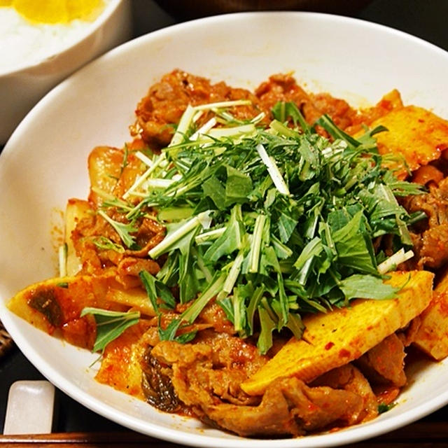 【たけのこ豚キムチ】豚キムチは、たけのこのためにあるのではないかと思うほどの相性