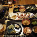 2/2の晩ごはん　寄せ鍋とぶりのお刺身＋小皿３品とお通し、おおよそ和で(^_-)-☆
