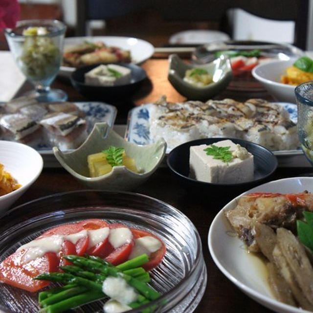 鯵で押し寿司　手作り胡麻豆腐
