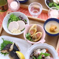 和食の日「こづゆ風鶏と根菜の煮物」「塩麹鶏ハム」「蟹肉入り豆乳冷やし茶わん蒸し」他