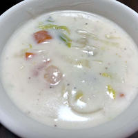 米粉でめんたいクラムチャウダー