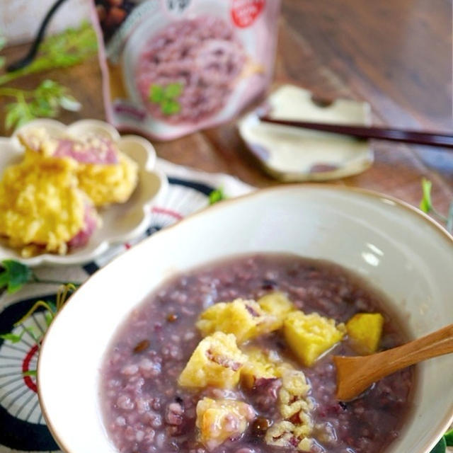 簡単！残ったさつま芋の天ぷらで芋粥を食べました♪