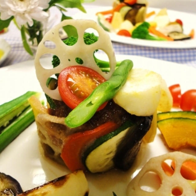 彩り野菜のハンバーグ☆ クリスマスにいいかでしょう☆☆☆　　  Hamburger with variety color of vegetabes☆