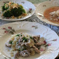 レシピ付き献立　豚肉とリンゴのワイン煮・インゲン豆と野菜のスープ・ブロッコリーのポロネーズ
