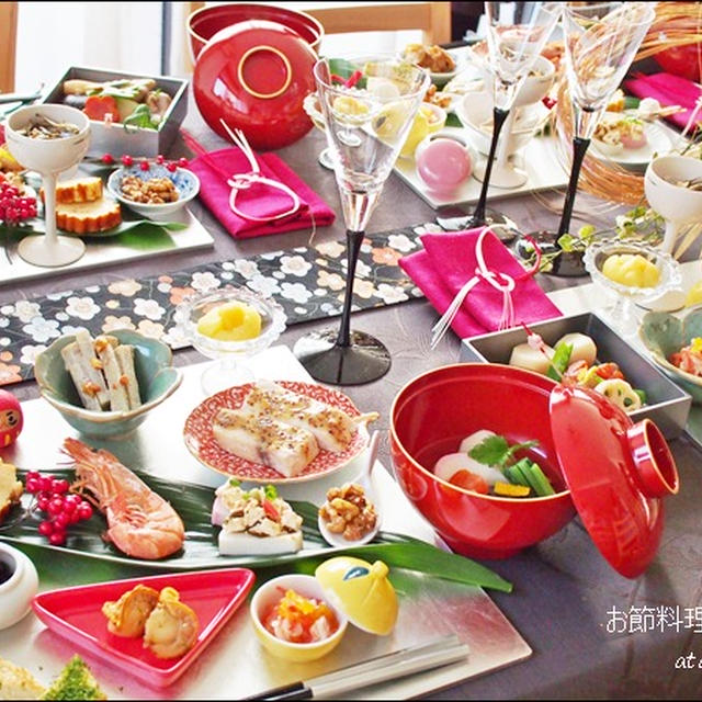 お節料理レッスン4日目ご参加ありがとうございました♪ 折敷に6通りの素敵な盛り付け