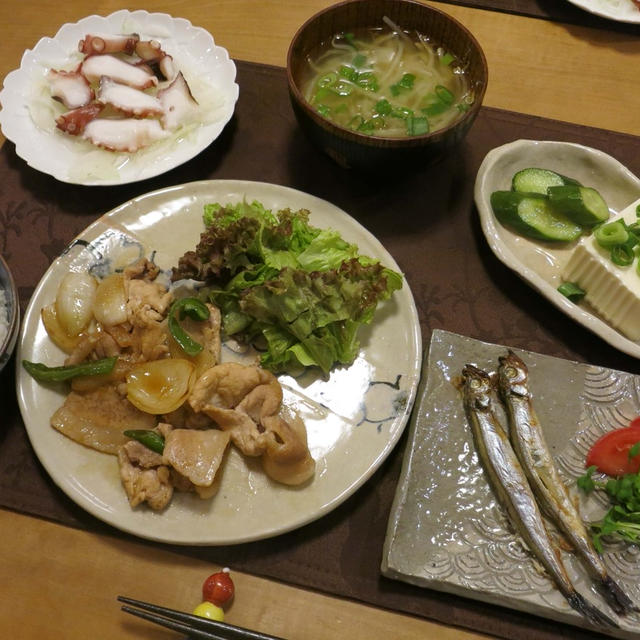 豚生姜焼きの晩ご飯　と　一番好きな花”ノリウツギ・ライムライト”♪