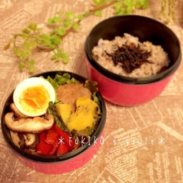 【簡単*作り置き*お弁当】豆腐ハンバーグ、さつまいもの粉ふきいも、パプリカのかつお炒め他