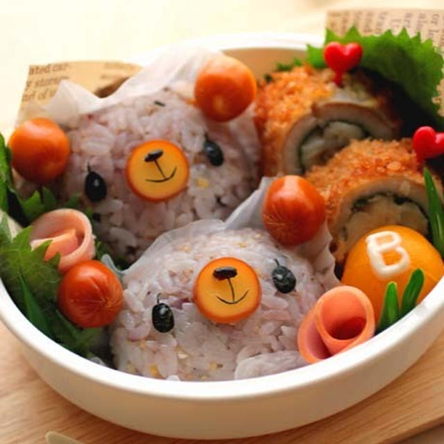 雑穀米くまちゃんツインズのお弁当と作り方♪～キャラ弁～