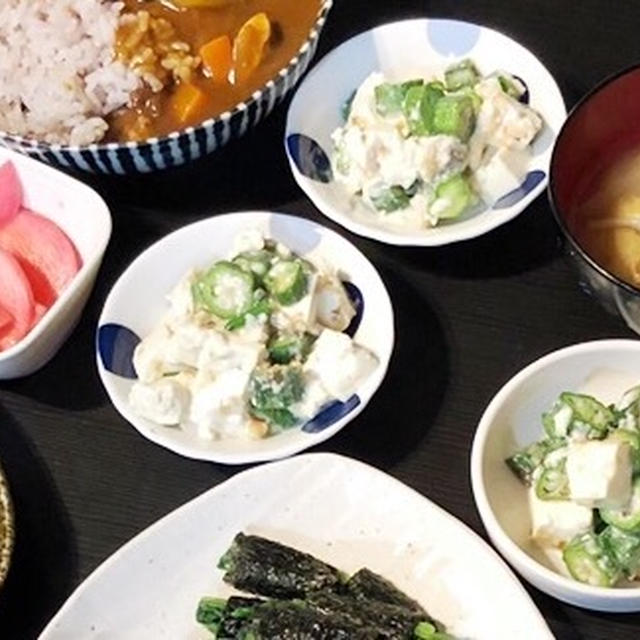 簡単副菜「豆腐とオクラのおかかマヨ和え」