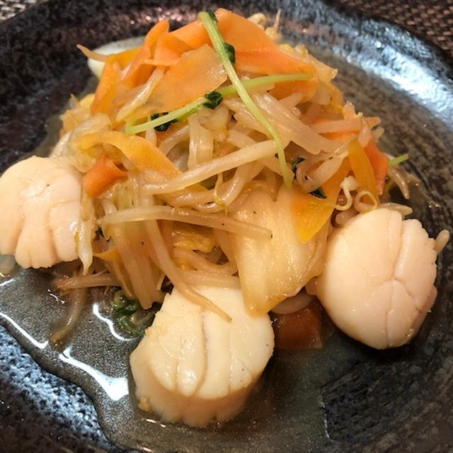ホタテオイスター炒め♡春雨サラダ♡鶏肉中華スープ
