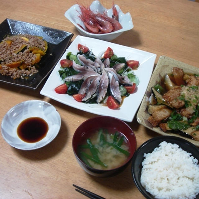 昨夜は鶏と野菜の揚げ浸しと・・・