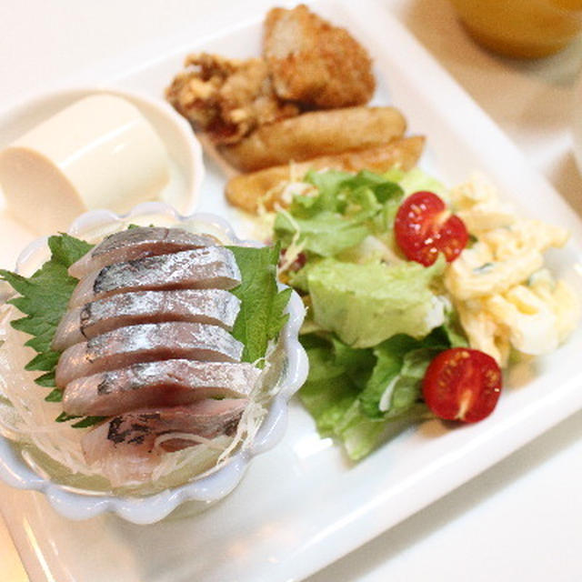 コロッケ　塩味の鶏の唐揚げで晩御飯