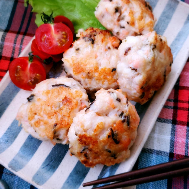 洗い物不要！サケと鶏はんぺんの塩こんチーズつくね