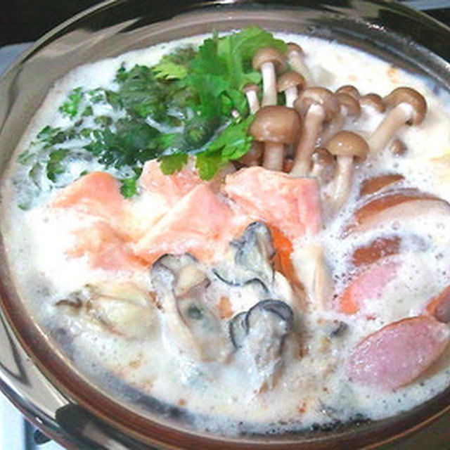 キャンベル缶で☆牡蠣と鮭のホワイト鍋