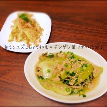 白うりの柚子胡椒和え♪チンゲン菜とツナの炒め煮♪