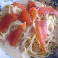 早ゆでパスタde★スモークサーモン&濃厚チーズnoカルボナーラスパゲティー