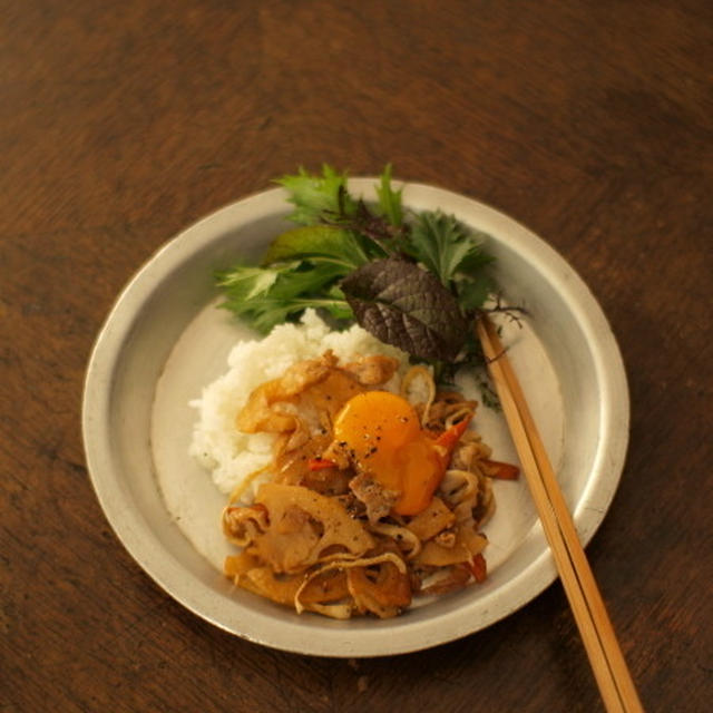 干し野菜のオイスターきんぴら丼。