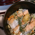 簡単、ストウブでコストコの鮭と野菜の塩レモン蒸し焼き by kewpieさん