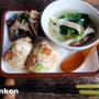 【簡単！！カフェごはん】定番：茄子と豚肉の味噌炒め＊天ぷらおにぎり＊春雨スープでワンプレート