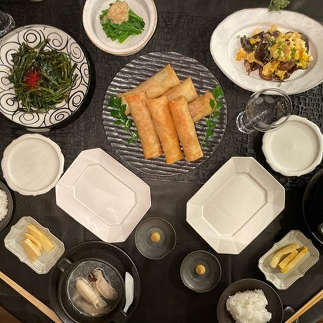 春巻きや手羽中のスープとか中華の夜ごはんと、ぼくちんのおやつ
