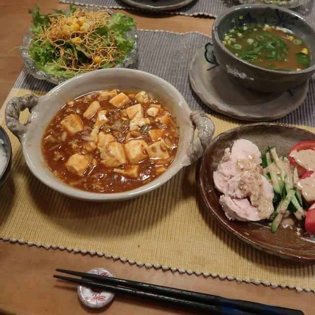 麻婆豆腐＆棒棒鶏風サラダの晩ご飯　と　”ディアボロ”の花♪