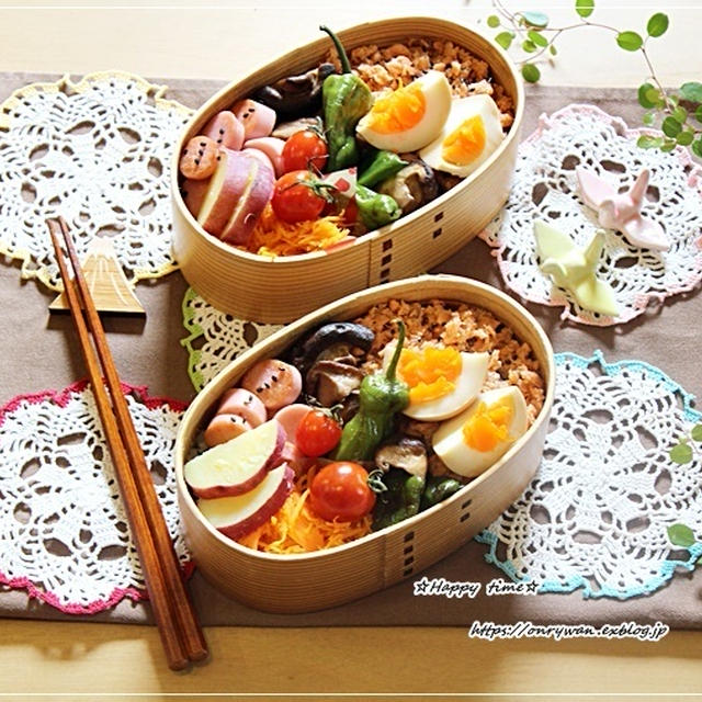 おうち鮭フレークのっけ盛り弁当とパン焼き♪