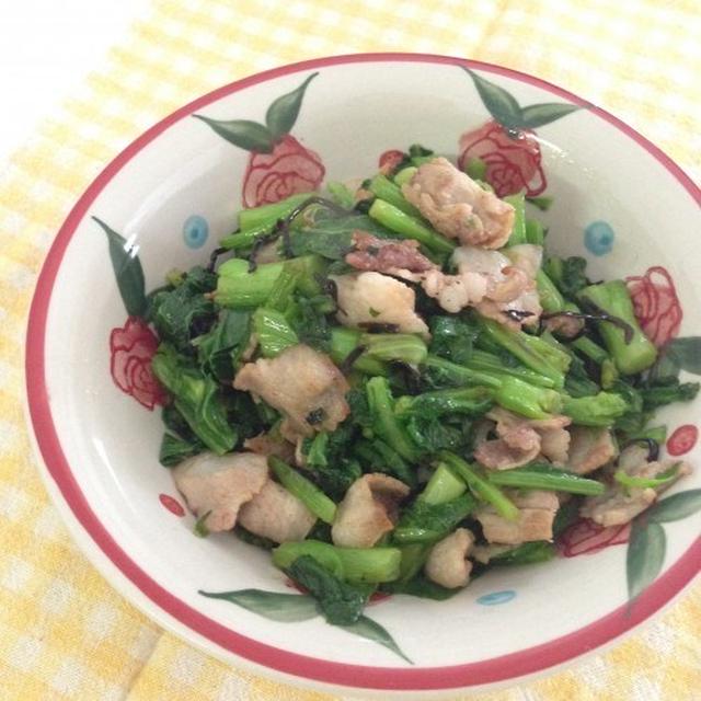 なばなと豚肉の塩昆布炒め By Mikiさん レシピブログ 料理ブログのレシピ満載