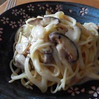 時短パスタ料理「ミルクたっぷりクリームきのこパスタ」